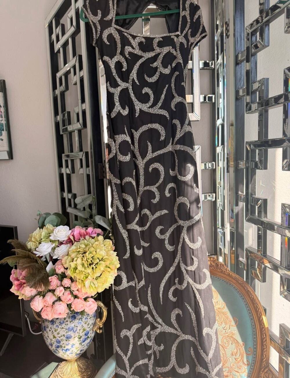 NWT RARE VINTAGE Silk Y2K Black Beaded Evening Gown – Scala - Size Medium